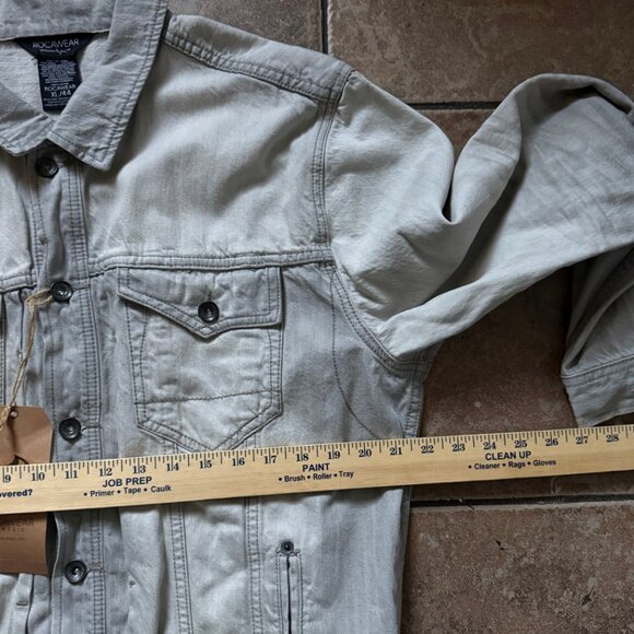 Rocawear Gray Wash Denim Jacket Classic Trucker Button Front Size XL NWT - Picture 6 of 11